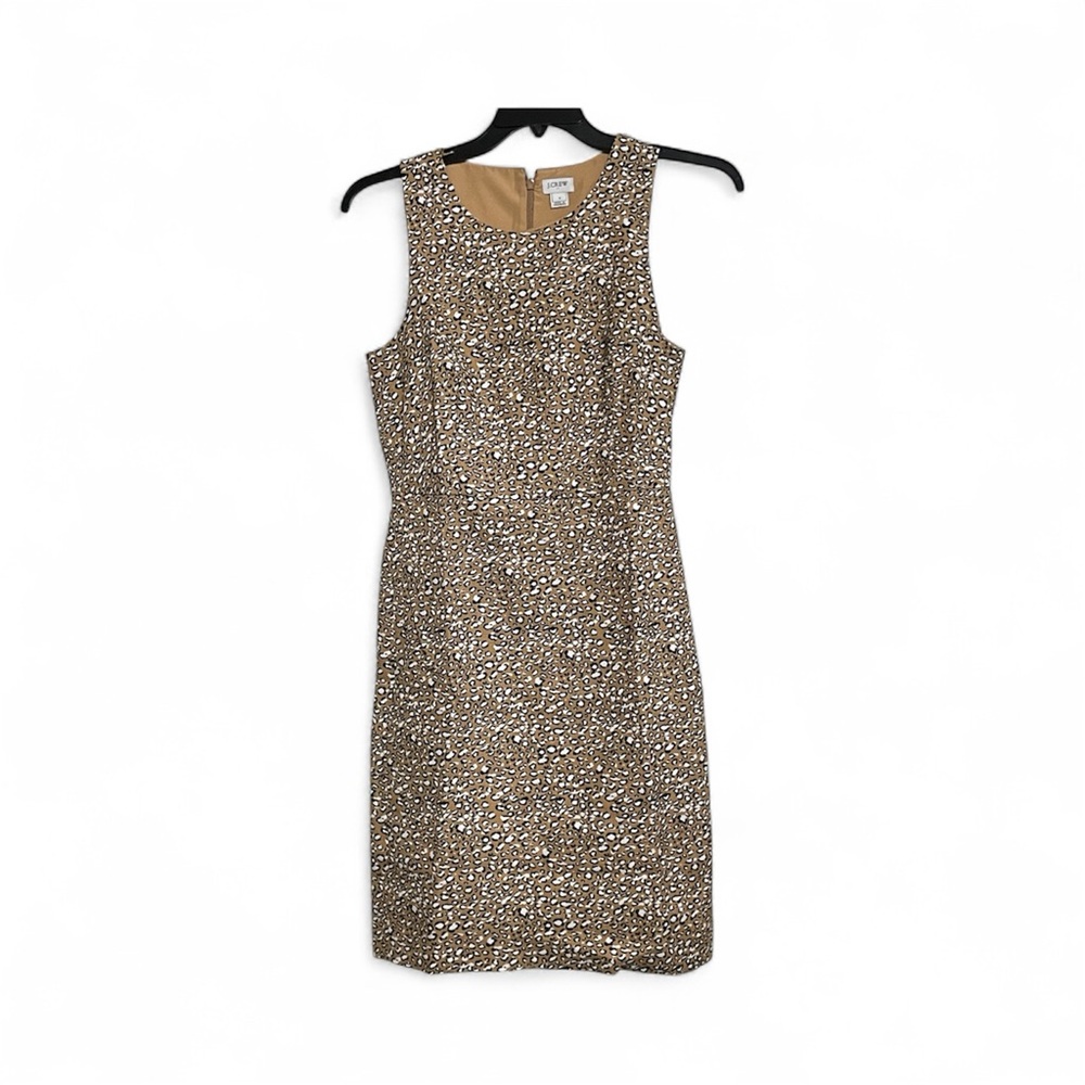 J.‎ Crew Leopard Print Beige Basketweave Fabric Cotton Sleeveless Dress Size 6